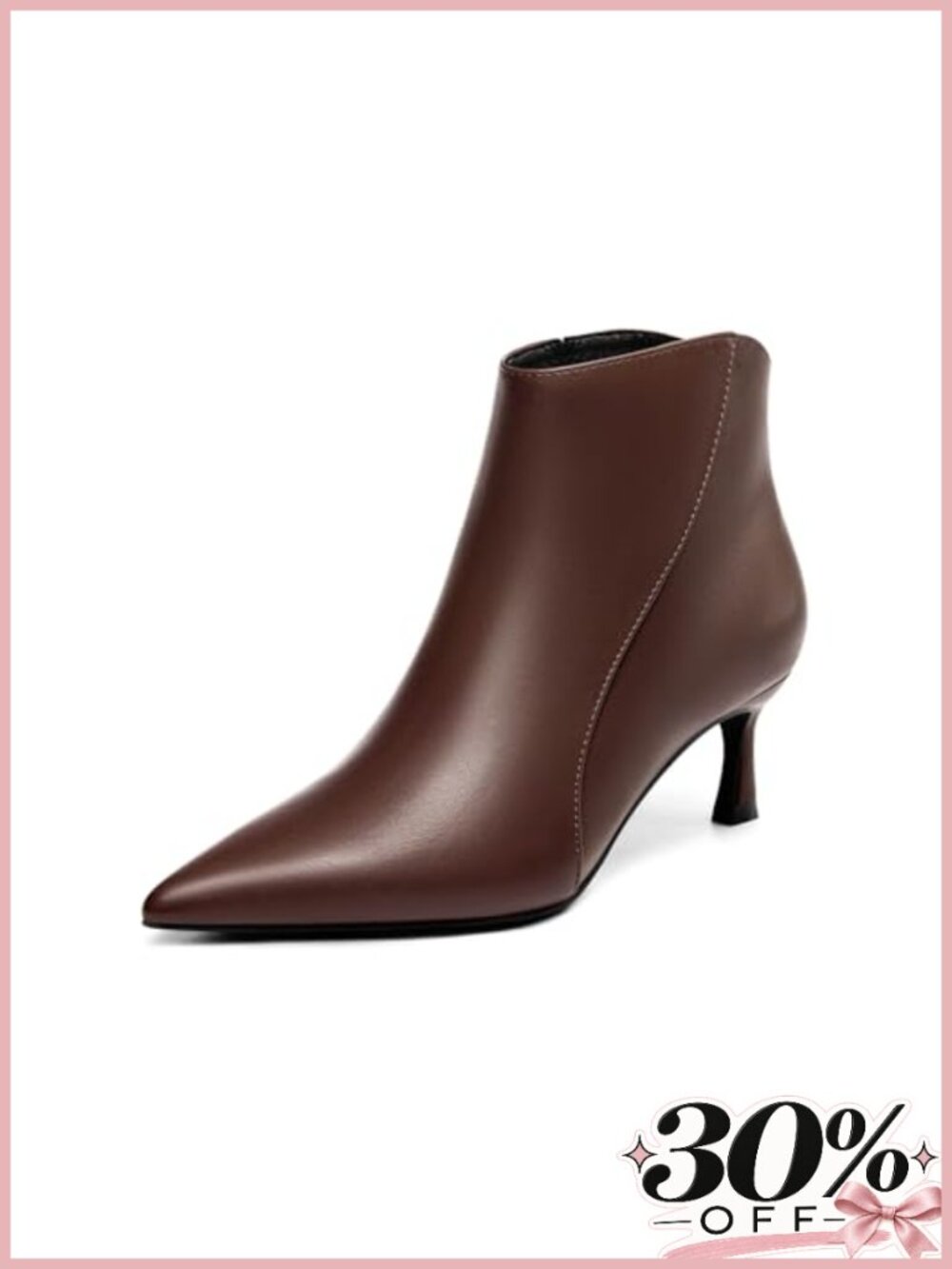 Kitten Heel Ankle Boots Pointed Toe Side Zipper Faux Leather Booties